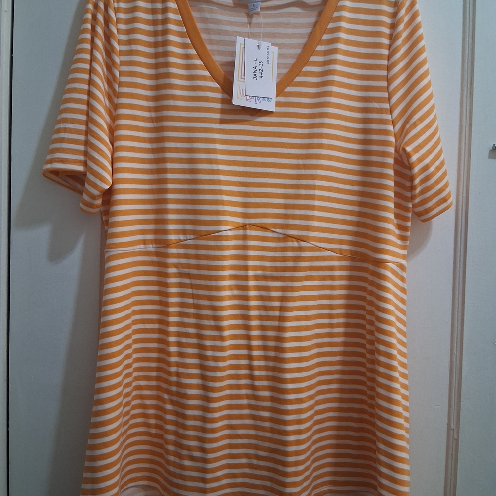 LuLaRoe Orange Striped Short Sleeve Tee